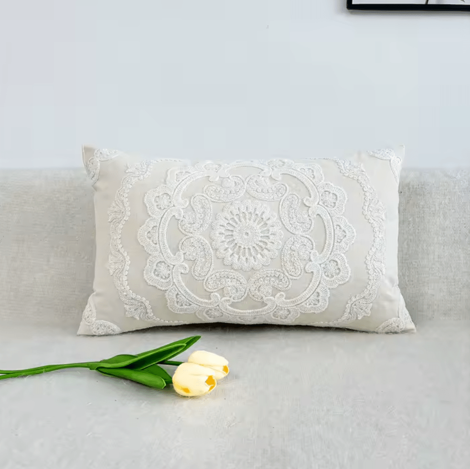 Mediterranean White Mandala embroidered cushion pillowcase - Dress By Vicky