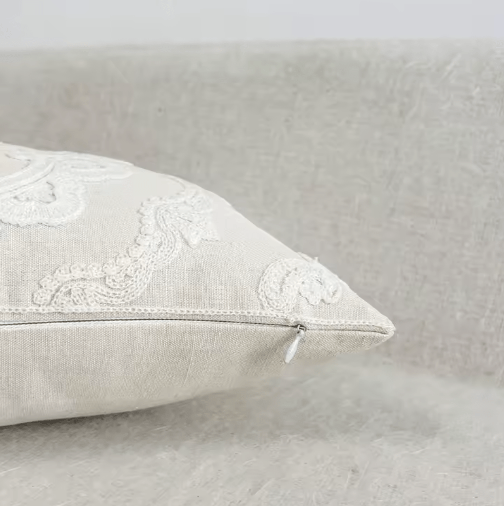 Mediterranean White Mandala embroidered cushion pillowcase - Dress By Vicky