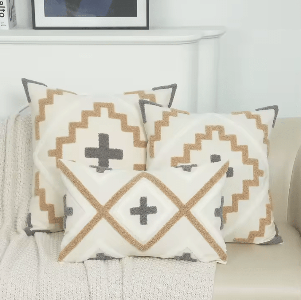 Moroccan style beige embroidered cushion pillowcase - Dress By Vicky