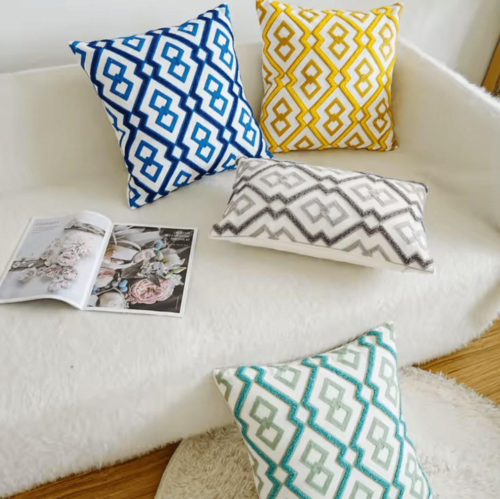 Moroccan style blue & navy embroidered cushion pillowcase - Dress By Vicky