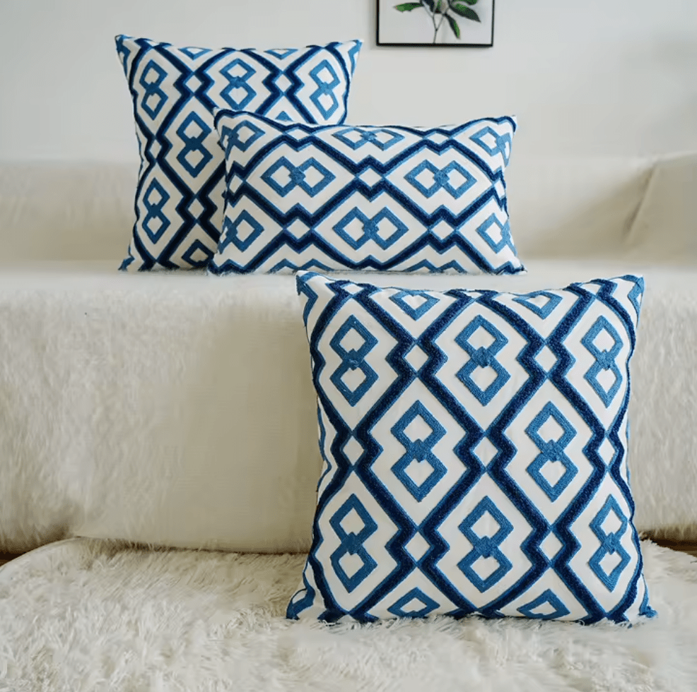 Moroccan style blue & navy embroidered cushion pillowcase - Dress By Vicky