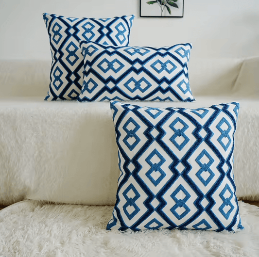 Moroccan style blue & navy embroidered cushion pillowcase - Dress By Vicky