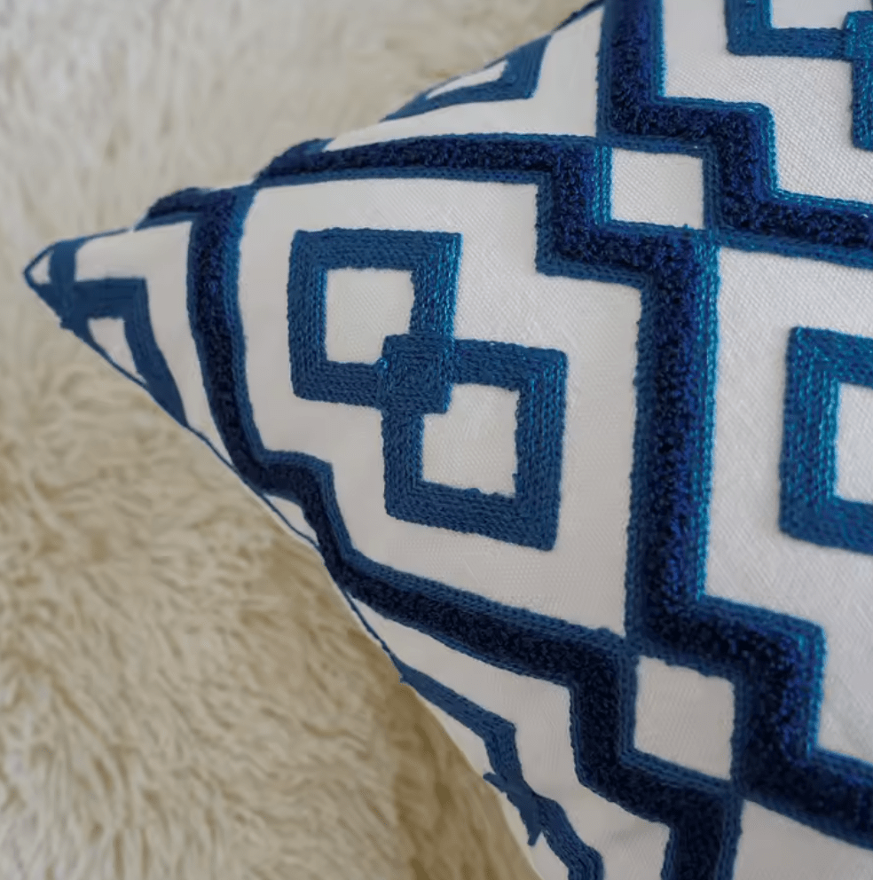 Moroccan style blue & navy embroidered cushion pillowcase - Dress By Vicky