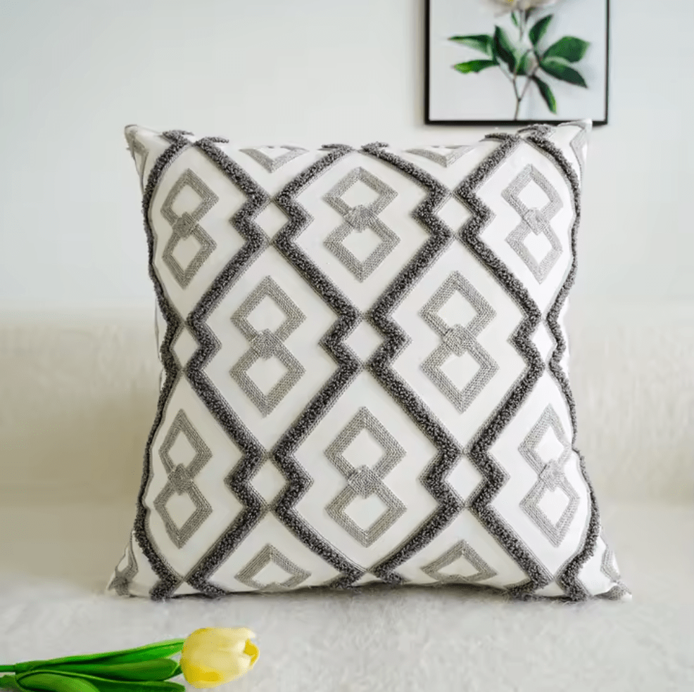 Moroccan style grey embroidered cushion pillowcase - Dress By Vicky