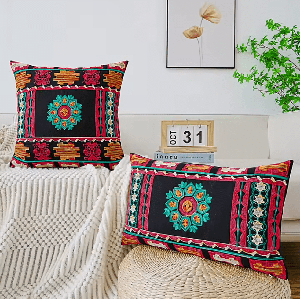 Moroccan style red & black embroidered cushion pillowcase - Dress By Vicky