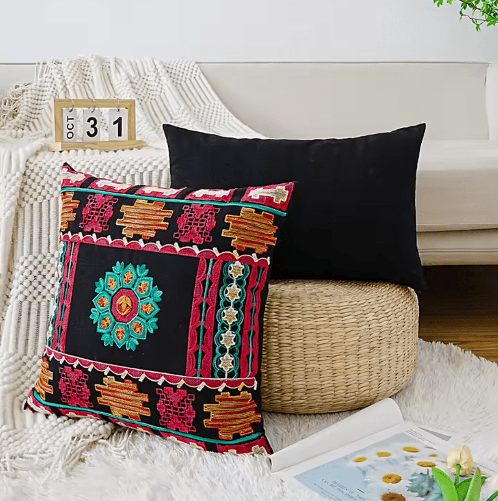 Moroccan style red & black embroidered cushion pillowcase - Dress By Vicky
