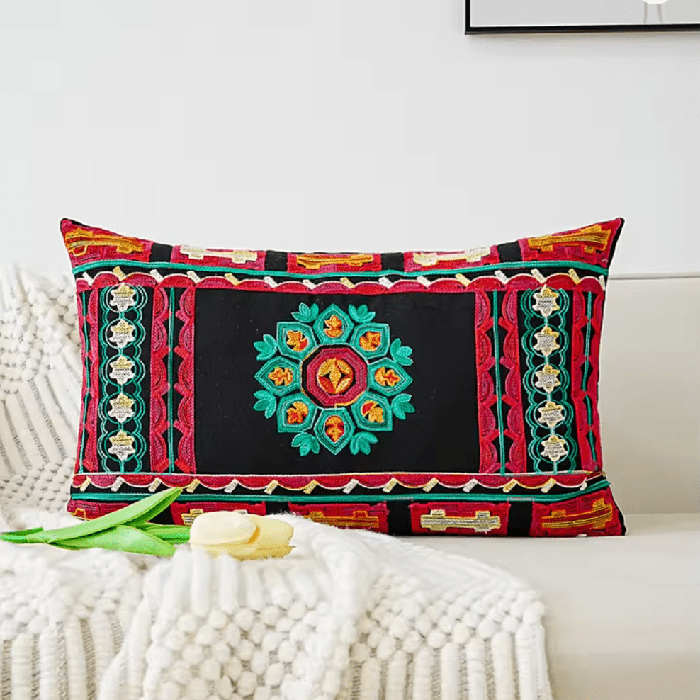 Moroccan style red & black embroidered cushion pillowcase - Dress By Vicky