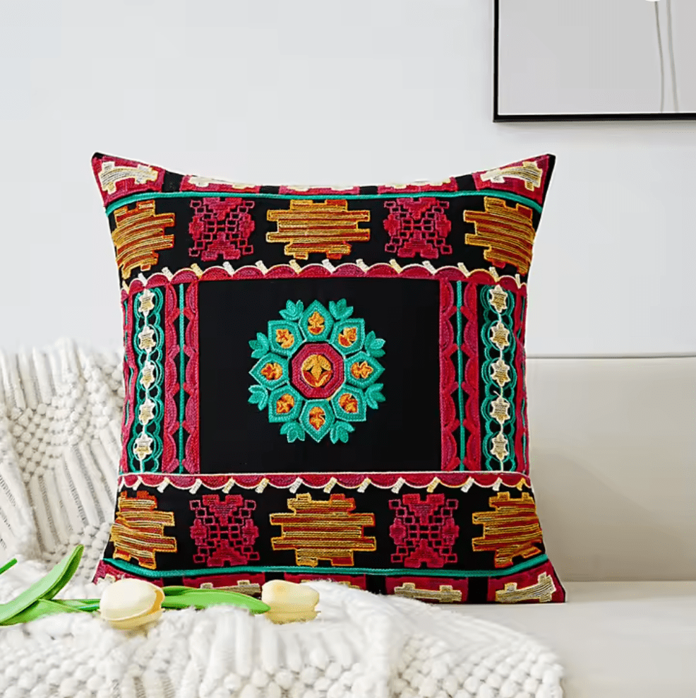 Moroccan style red & black embroidered cushion pillowcase - Dress By Vicky