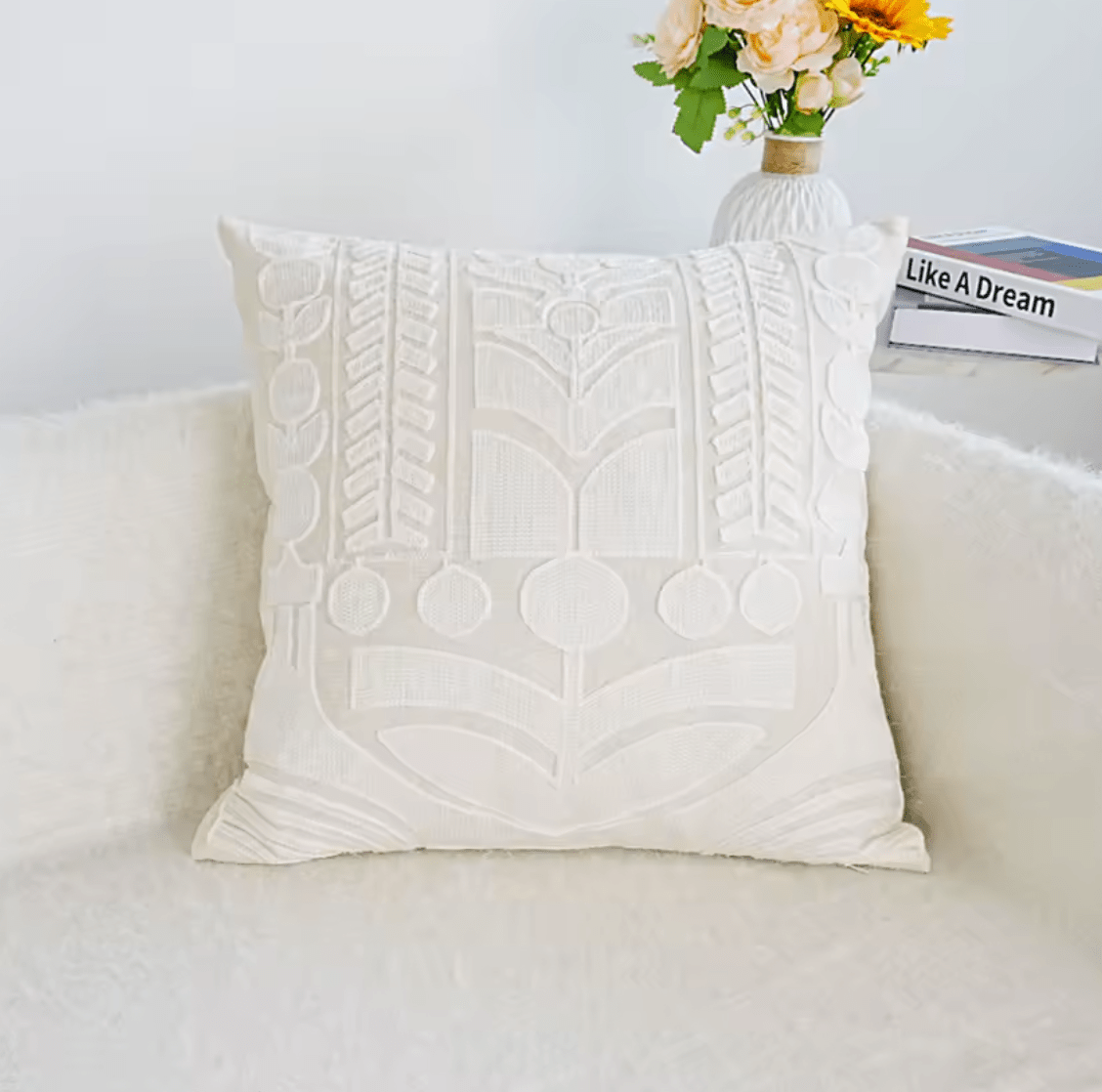 Moroccan style white embroidered cushion pillowcase - Dress By Vicky
