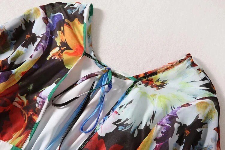 OUTLET: Italian luxury chiffon fabric (Portofino print) half sleeve dress, SIZE L - Dress By Vicky