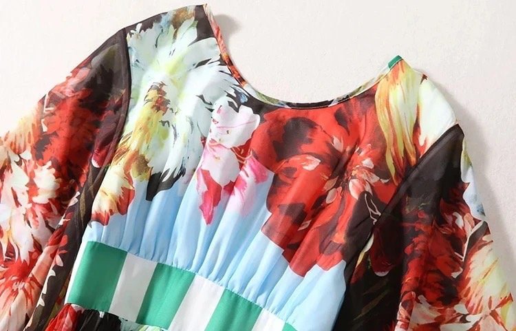 OUTLET: Italian luxury chiffon fabric (Portofino print) half sleeve dress, SIZE L - Dress By Vicky
