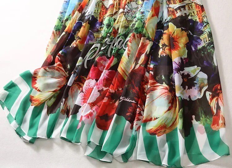 OUTLET: Italian luxury chiffon fabric (Portofino print) half sleeve dress, SIZE L - Dress By Vicky