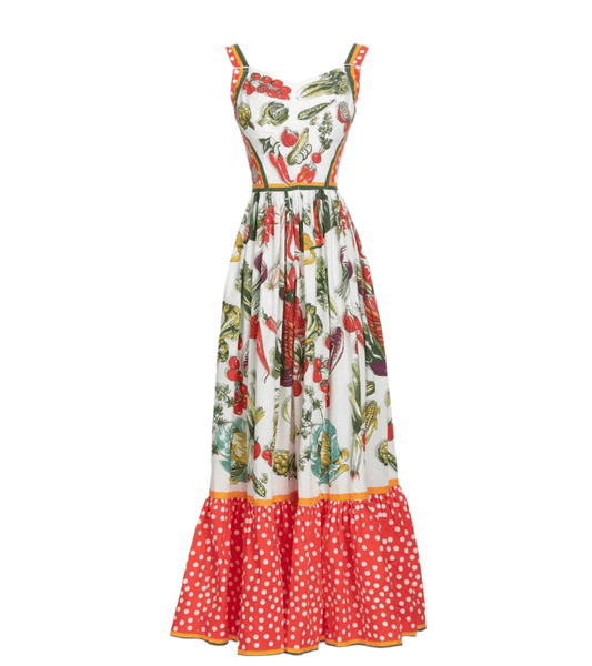 OUTLET: Italian Veggies print sleeveless cotton maxi dress, SIZE XL - Dress By Vicky