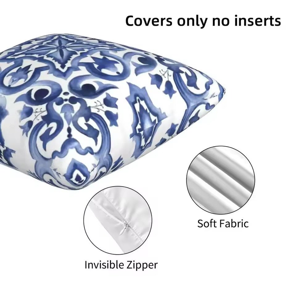 Porcelain majolica blue cushion pillowcase - Dress By Vicky