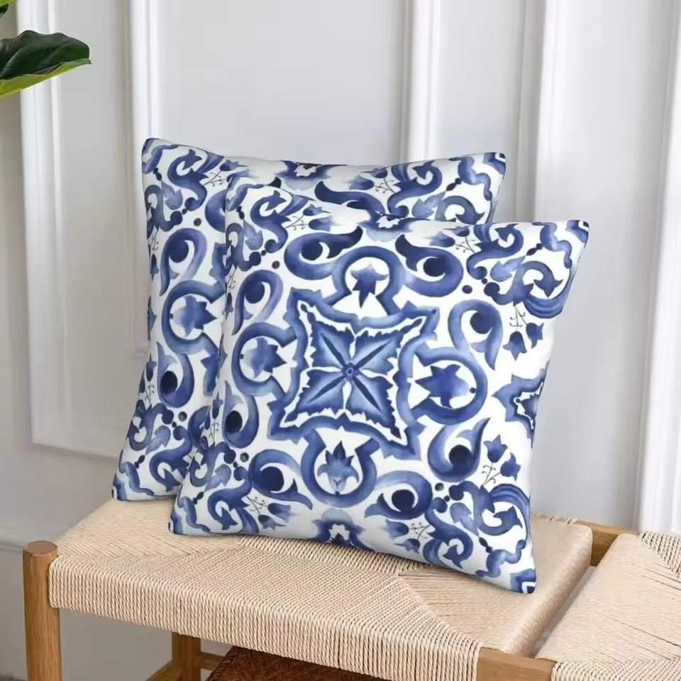 Porcelain majolica blue cushion pillowcase - Dress By Vicky