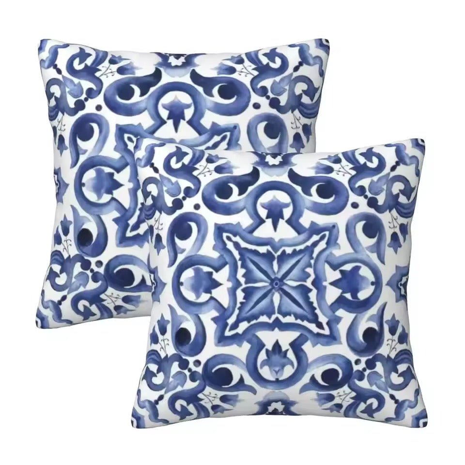 Porcelain majolica blue cushion pillowcase - Dress By Vicky