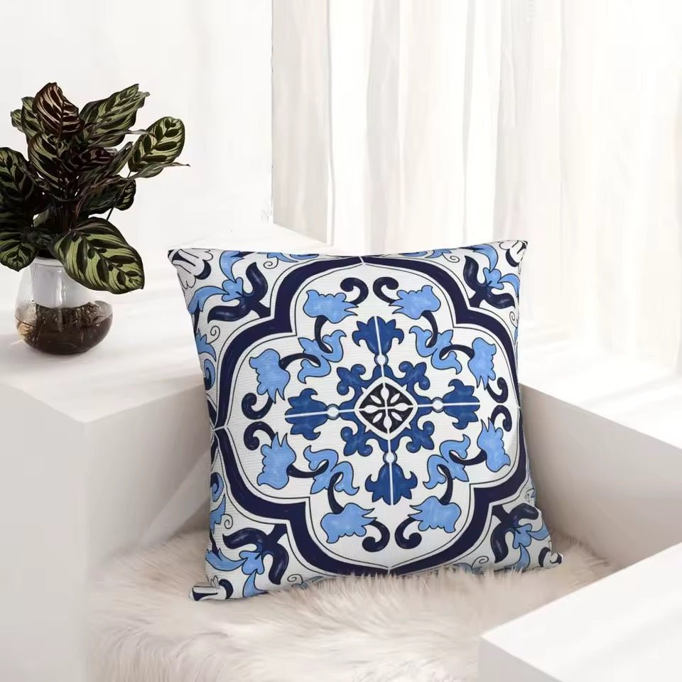 Porcelain majolica blue & navy cushion pillowcase - Dress By Vicky