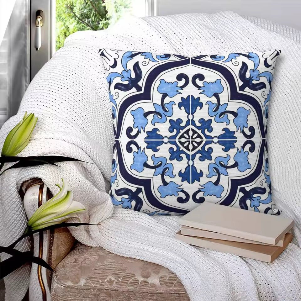 Porcelain majolica blue & navy cushion pillowcase - Dress By Vicky