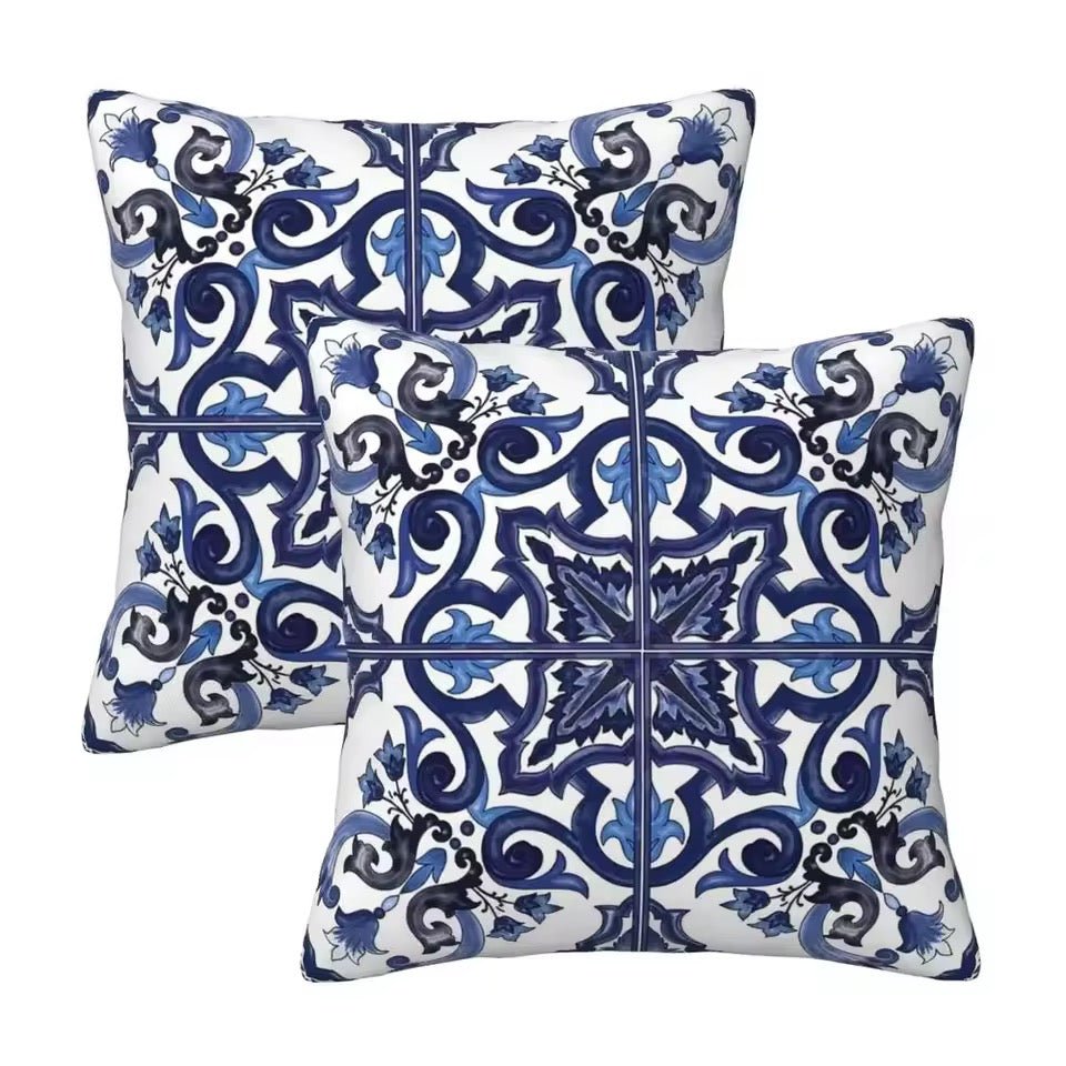 Porcelain majolica dark blue cushion pillowcase - Dress By Vicky