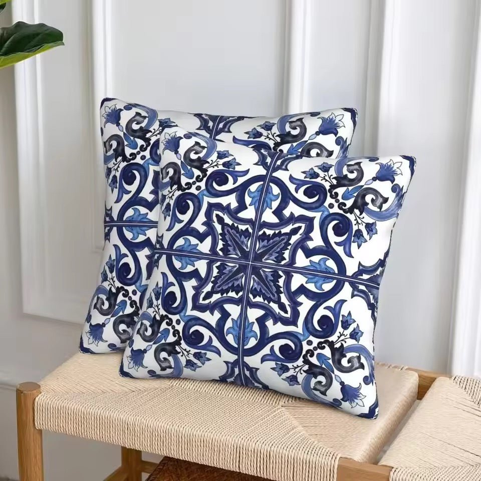 Porcelain majolica dark blue cushion pillowcase - Dress By Vicky