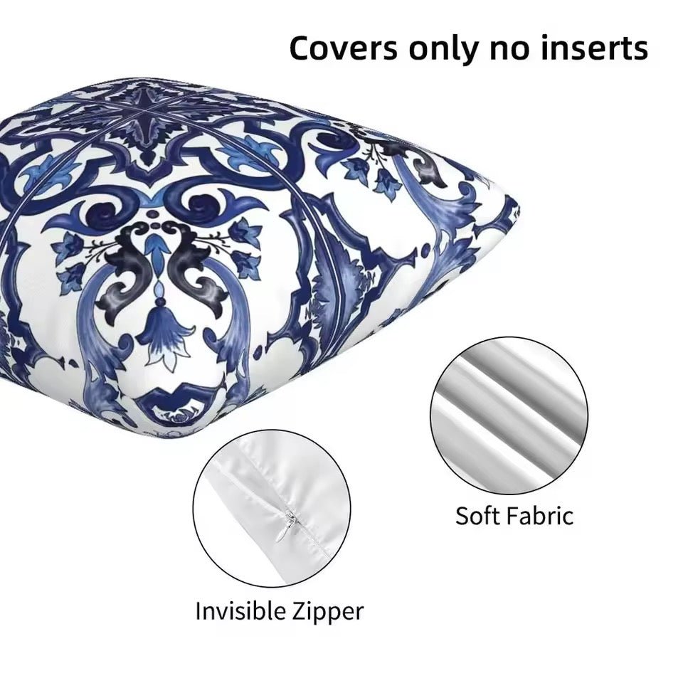 Porcelain majolica dark blue cushion pillowcase - Dress By Vicky