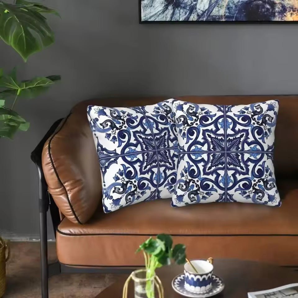 Porcelain majolica dark blue cushion pillowcase - Dress By Vicky