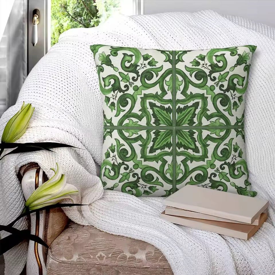 Porcelain majolica grass green cushion pillowcase - Dress By Vicky
