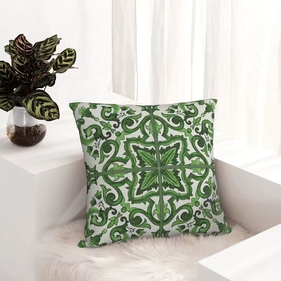 Porcelain majolica grass green cushion pillowcase - Dress By Vicky