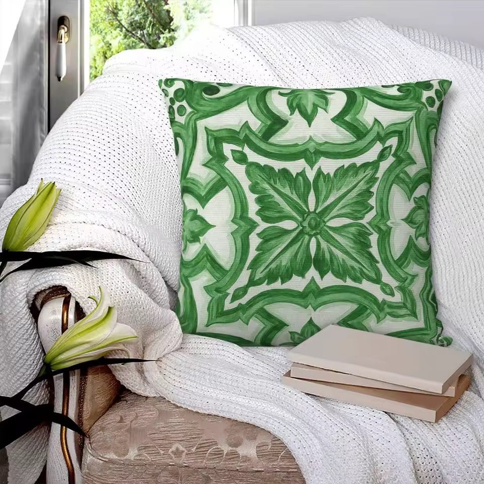 Porcelain majolica green cushion pillowcase - Dress By Vicky