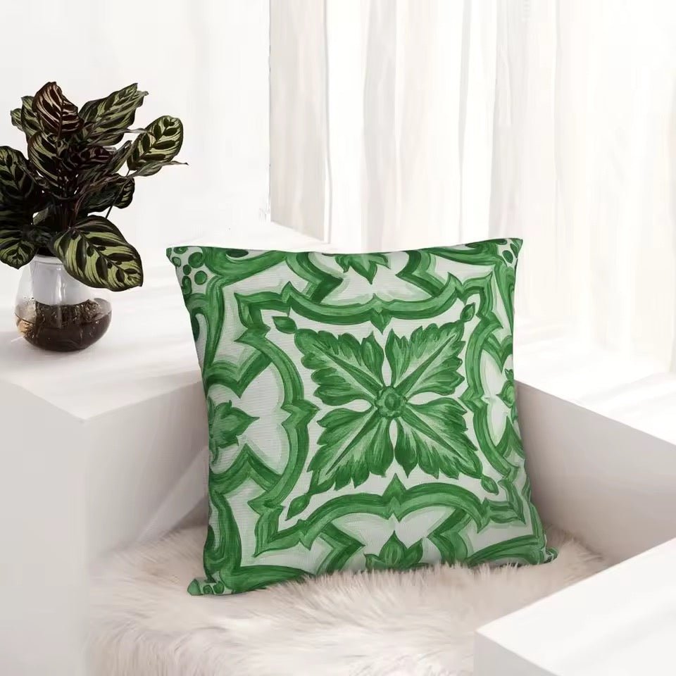 Porcelain majolica green cushion pillowcase - Dress By Vicky