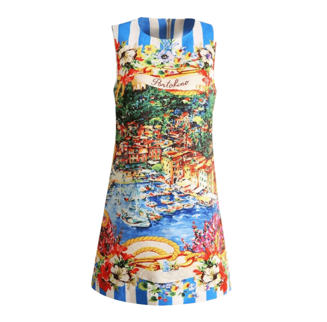 Portofino print brocade sleeveless mini dress - Dress By Vicky