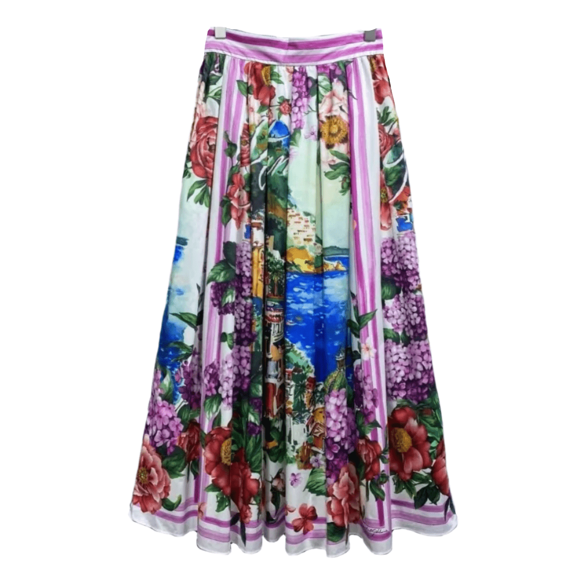 Positano landscape floral print 100% cotton midi pleated skirt - Dress By Vicky