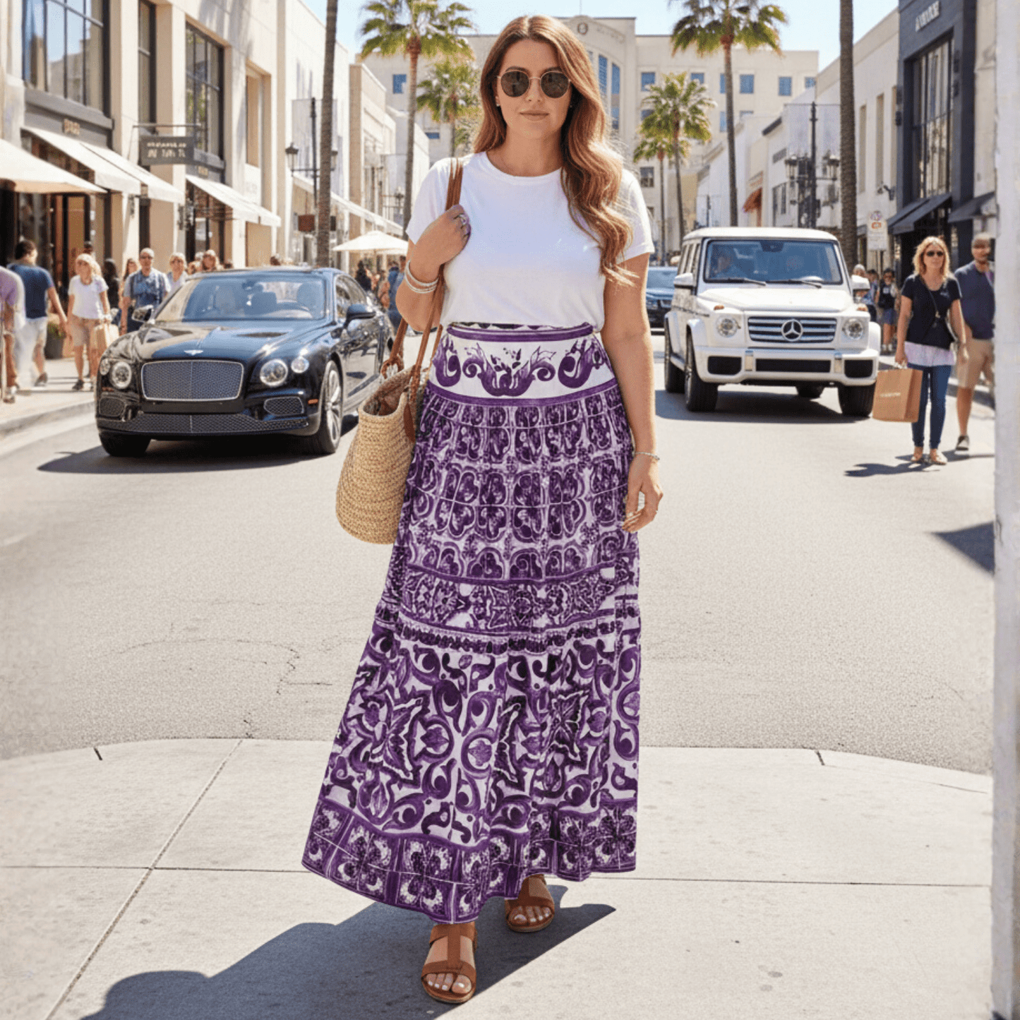 Purple Majolica Porcelain Cotton Maxi Skirt | Italian Riviera Style - Dress By Vicky