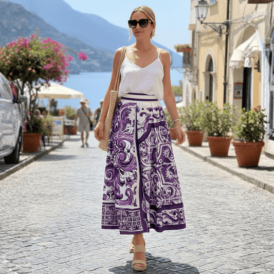Purple Majolica print 100% cotton midi skirt - Dress By Vicky