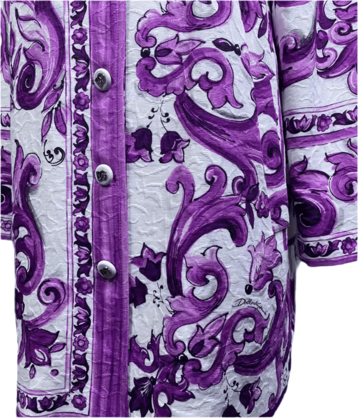 Purple Majolica print brocade long jacket, overcoat - Dress By Vicky