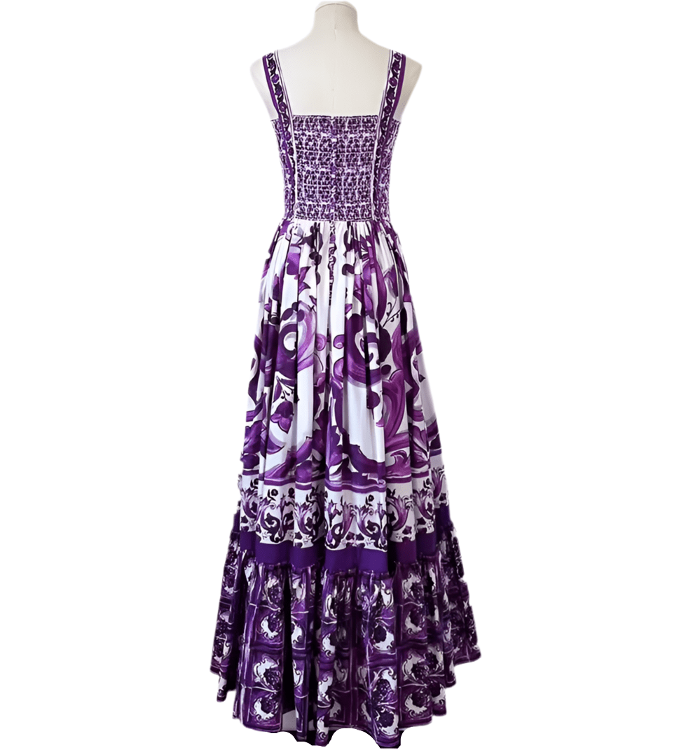 Italian Purple Majolica print 100% cotton dress - Dress By Vicky