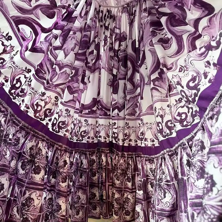 Italian Purple Majolica print 100% cotton dress - Dress By Vicky