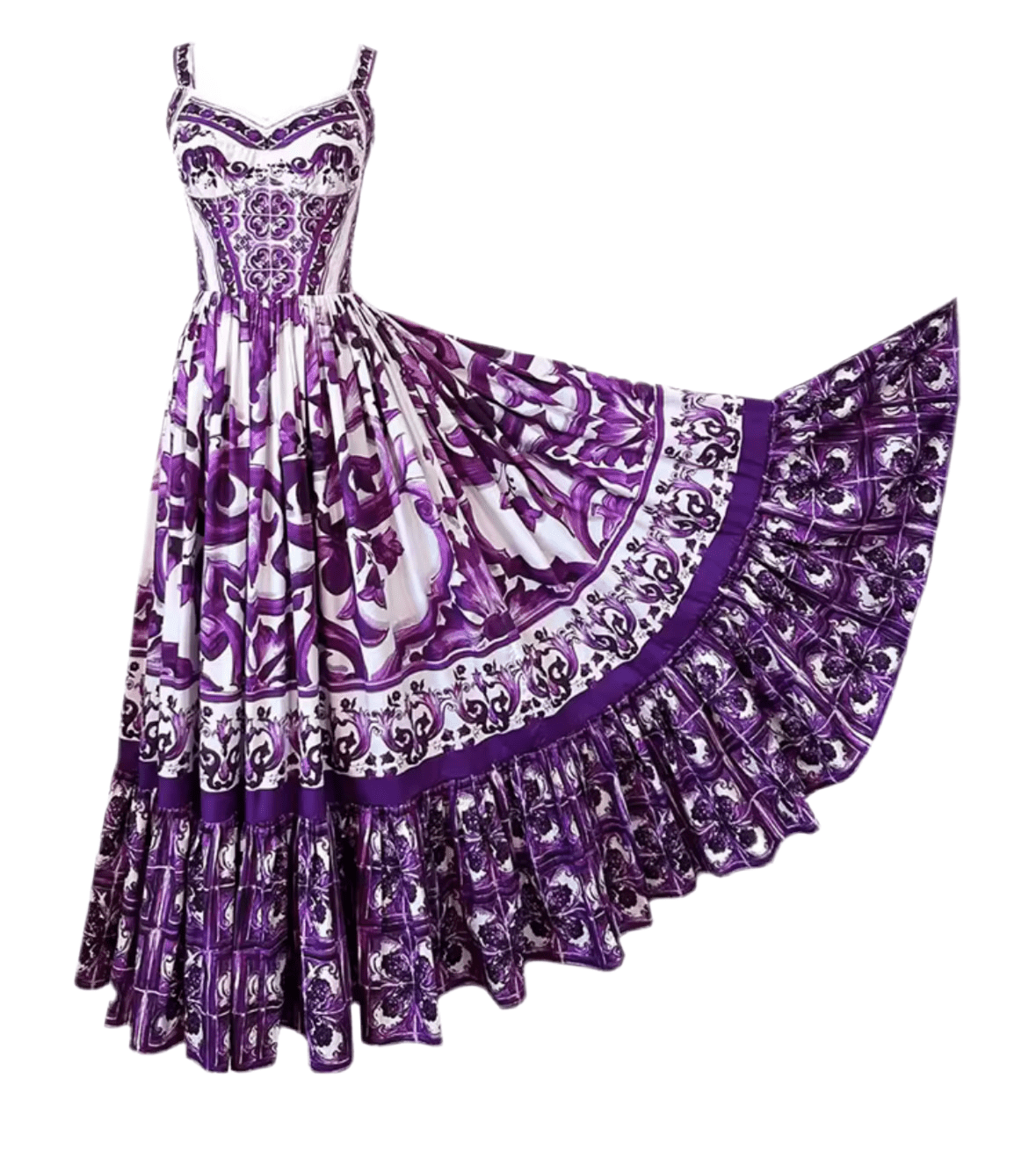 Italian Purple Majolica print 100% cotton dress - Dress By Vicky