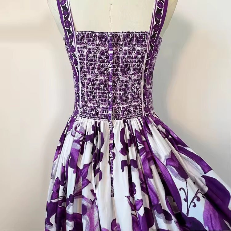 Italian Purple Majolica print 100% cotton dress - Dress By Vicky