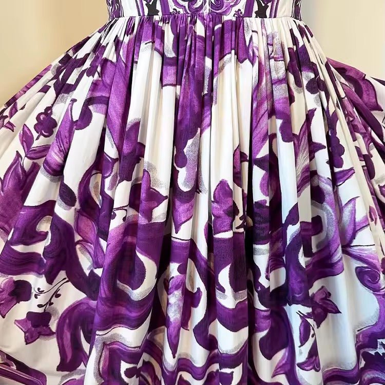 Italian Purple Majolica print 100% cotton dress - Dress By Vicky