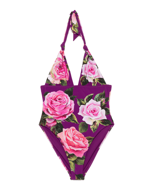 Purple roses print one piece swimsuit - Dress By Vicky