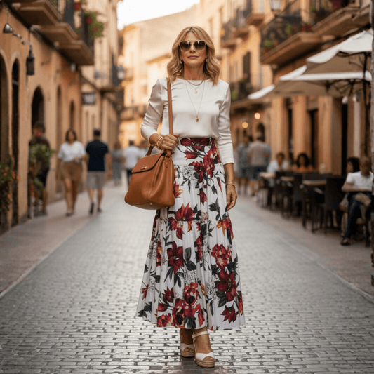 Red Lilies floral print 100% cotton maxi skirt - Dress By Vicky