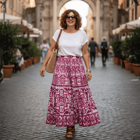 Red Majolica print 100% cotton maxi skirt - Dress By Vicky