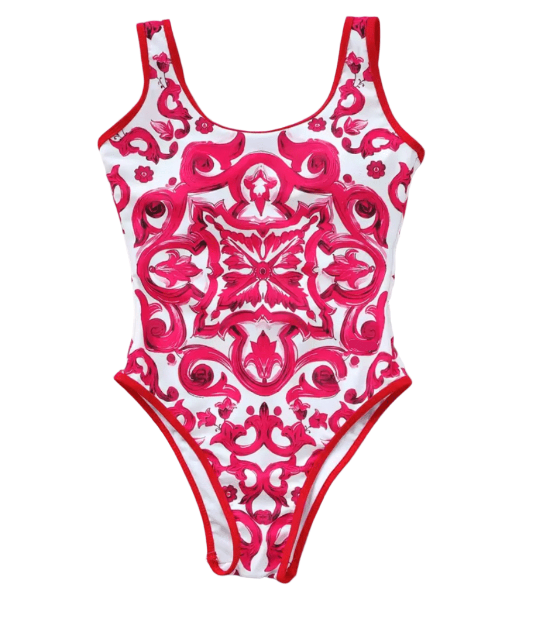 Red Majolica print one piece swimsuit - Dress By Vicky