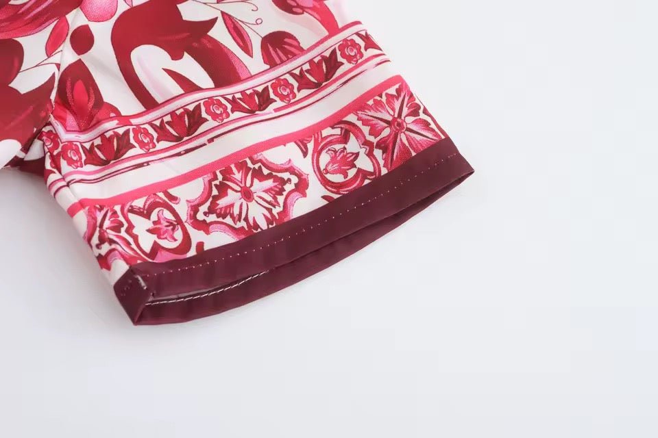 Red majolica print short sleeves kids dress - Dress By Vicky