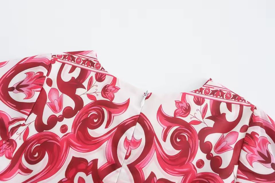 Red majolica print short sleeves kids dress - Dress By Vicky