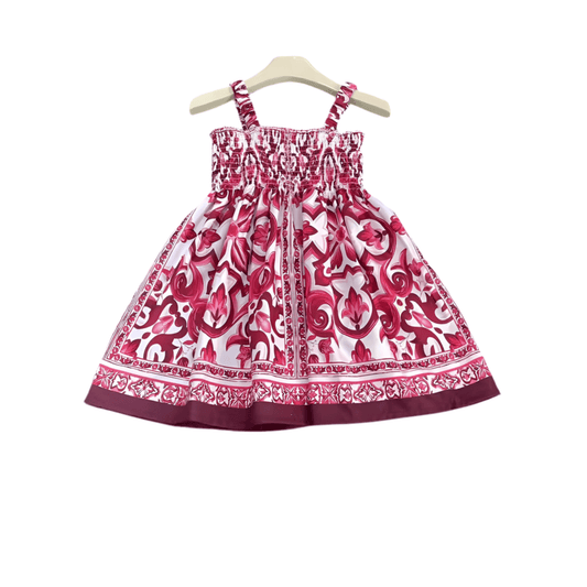 Red majolica print sleeveless kids dress - Dress By Vicky