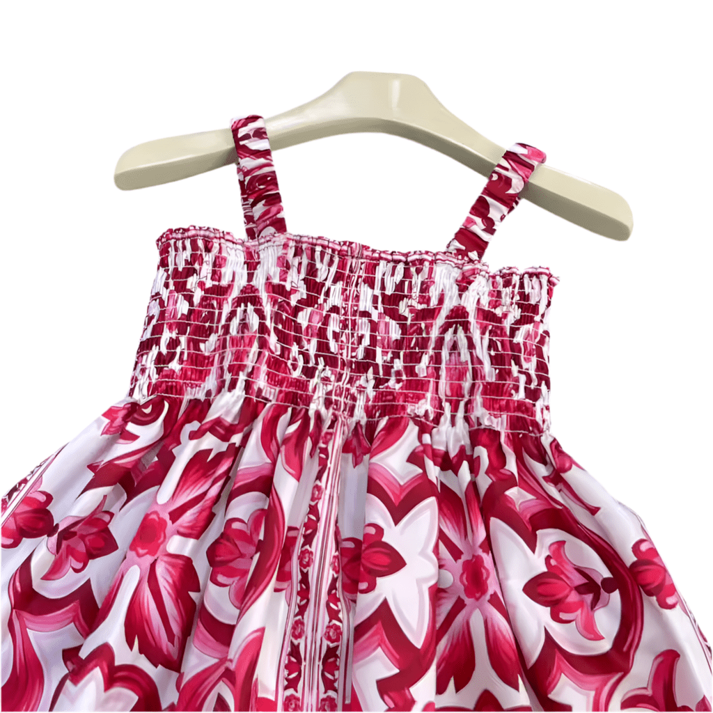 Red majolica print sleeveless kids dress - Dress By Vicky