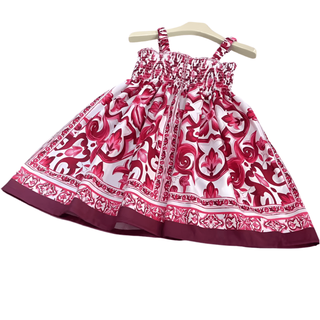 Red majolica print sleeveless kids dress - Dress By Vicky
