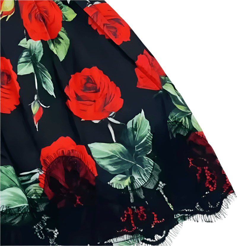 Red roses with lace border floral luxury crepe kids dress - Dress By Vicky